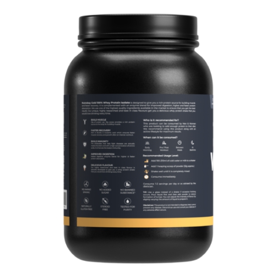 Nutrabay Gold Whey Protein Isolate Powder - 1kg, Vanilla Ice Cream | 25g Protein, 5.9g BCAA | Easy to Digest | NABL Lab Tested | Muscle Growth & Recovery | Rich in Glutamic Acid | For Men & Women