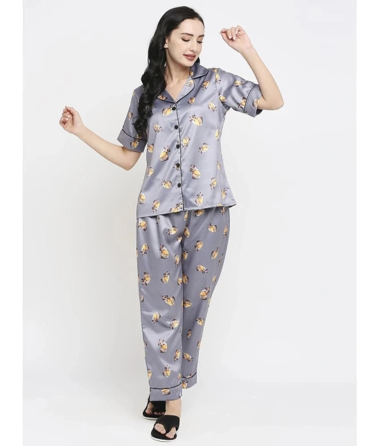 Smarty Pants - Grey Satin Womens Nightwear Nightsuit Sets ( Pack of 1 ) - None