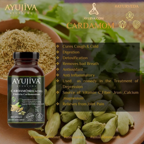 AYUJIVA - Cardamom (Elaichi) Dietary Supplement -60 Veg Capsules?