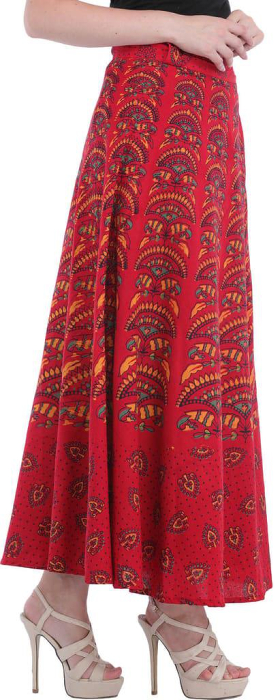 Rococco-Red Wrap-Around Printed Long Skirt from Pilkhuwa