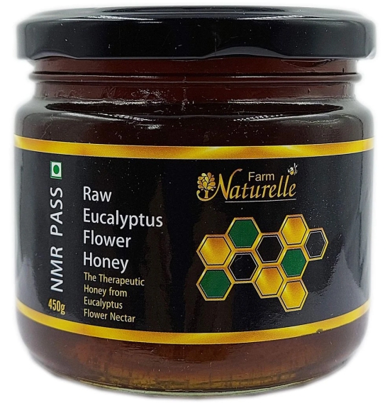 Farm Naturelle Eucalyptus Flower Wild Forest (Jungle) Honey 450g |NMR Tested | 100% Pure Honey| Raw & Unfiltered|Unprocessed|Lab Tested Honey In Glass Jar with Engraved Virgin Wooden Spoon|Antioxidant, Anti-inflammatory Honey