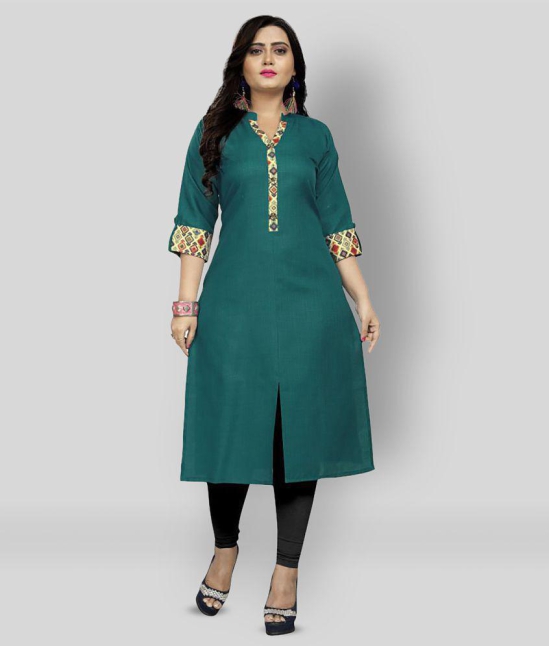 Rangrasiya - Green Cotton Women's Front Slit Kurti ( Pack of 1 ) - M