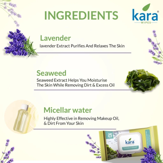 Kara Lavender & Seaweed Makeup Removal Wipes Pack of 6   (25 Pulls)