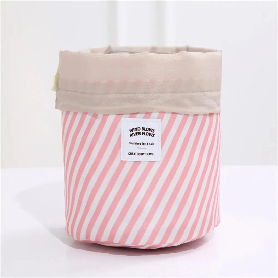 Printed Cosmetic Bag-Pink Stripe