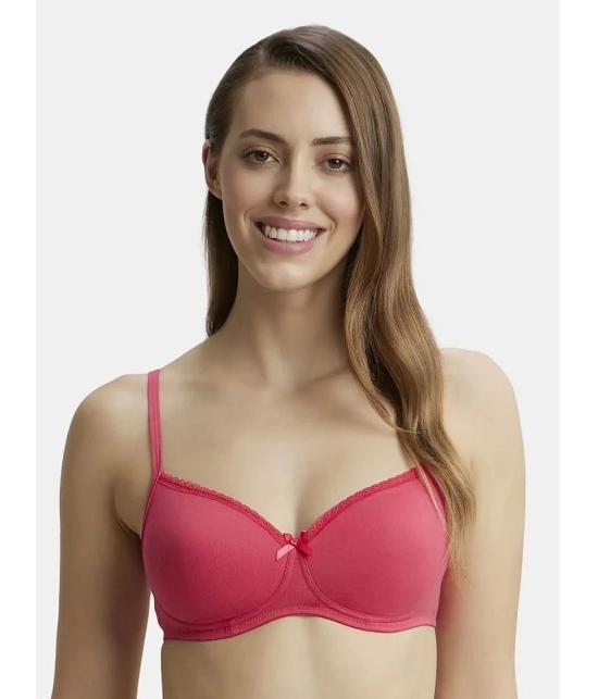 Jockey 1723 Wirefree Padded Super Combed Cotton Elastane Lace Styling T-Shirt Bra - Ruby - None