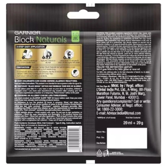 Garnier Naturals Hair Colour  Deep Black 1.0 20 Gms