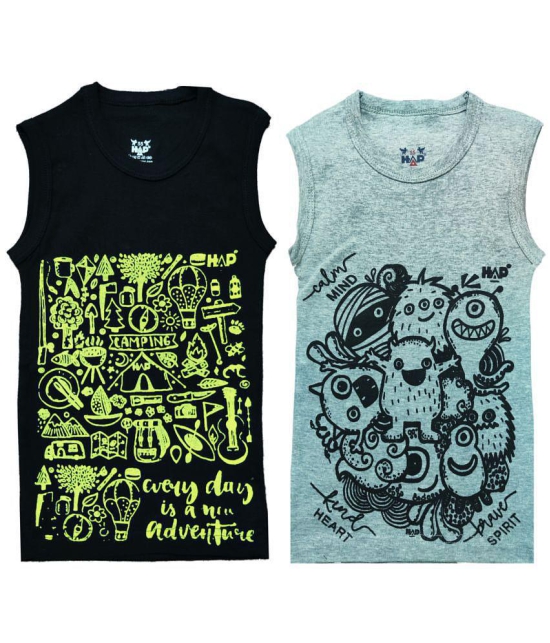 HAP Boys Multicolor Printed Vest | Tank top |Sleeveless Tshirt - Pack of 2  /Any Colour - None