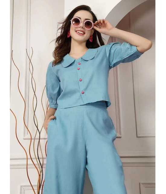 Stylum Blue Solid Palazzo Top Set - None