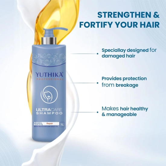 Yuthika Professional Ultra Care Shampoo for Damaged Hair 1000ml, Advanced Hair Repair Shampoo, Professional Shampoo for Manageable and Healthy Hair