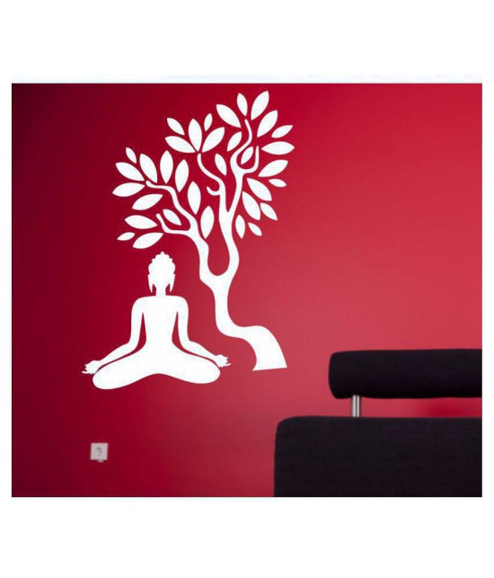 Asmi Collection Meditating White God Buddha under a Tree Religious & Inspirational Sticker ( 110 x 110 cms )