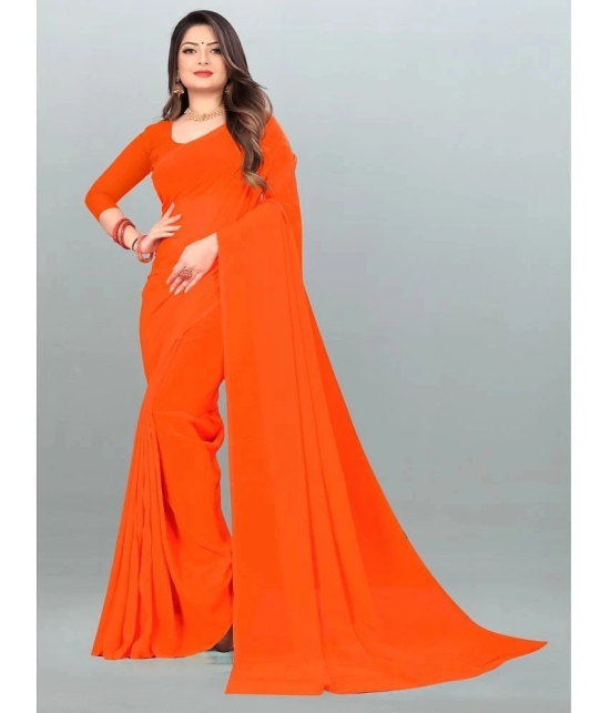 ANAND SAREES - Orange Georgette Saree With Blouse Piece ( Pack of 1 ) - Orange