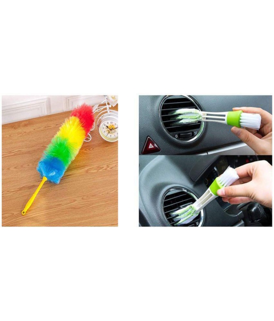 INGENS COMBO OF  Multipurpose Multicolour Neon Plastic & Microfiber PP Static Duster and Car Air Outlet / AC Vent Multifunctional Internal Cleaner Duster