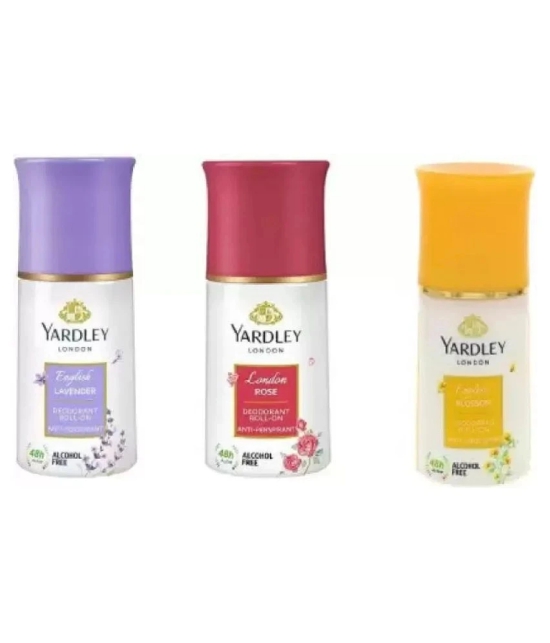 Yardley London English Lavender roll on, London Rose and English Blossom Deodorant Roll-on - For Men & Women  (150 ml each, Pack of 3).