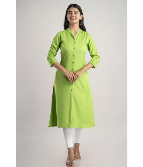 MAUKA - Green Rayon Women''s Front Slit Kurti ( Pack of 1 ) - None