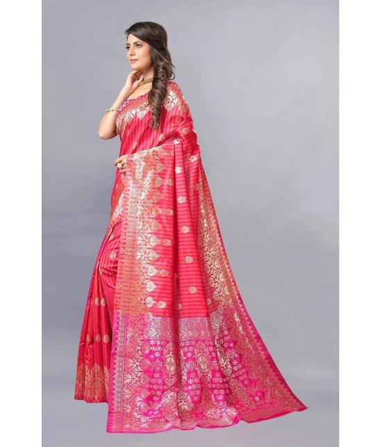 Gazal Fashions - Pink Banarasi Silk Saree With Blouse Piece ( Pack of 1 ) - Pink