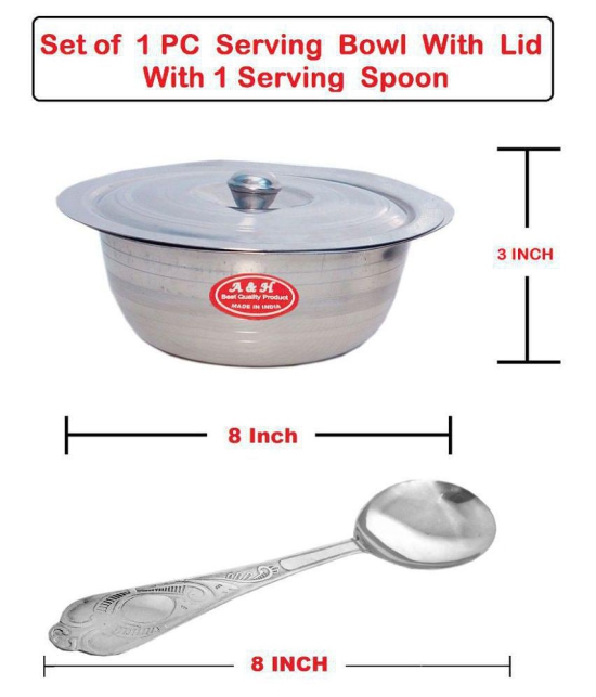 A & H ENTERPRISES Set of 1 Pc Serving Bowls With Lid ( Dongas ) & 1 Serving Spoon - Stainless Steel