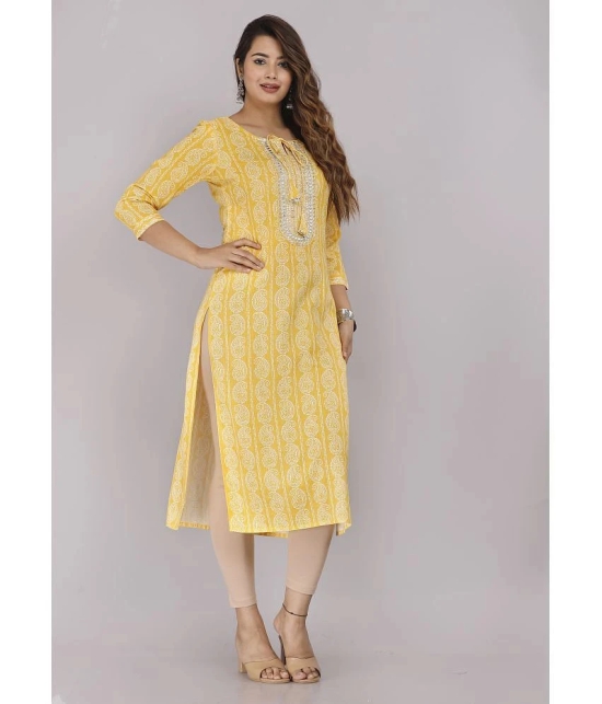 HIGHLIGHT FASHION EXPORT - Yellow 100% Cotton Womens Straight Kurti ( Pack of 1 ) - None