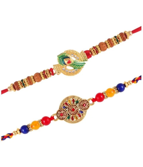 Vighnaharta Mayur Pankh Peacock combo Gold and Rhodium Plated Alloy  Rakhi for Lovely Brother[VFJ1182-1183RKG] - None