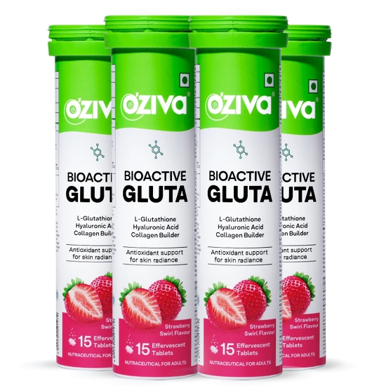 OZiva Bioactive Gluta with L-Glutathione to Reduce Pigmentation Strawberry-OZiva Bioactive Gluta Fizzy (L-Glutathione, Hyaluronic Acid, Asthaxanthin, Lycopene, Collagen) - Strawberry swirl, Pack