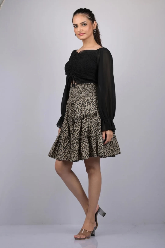 Animal Print Flare Knee Length Skirt (OTLKT1009)-Black / XL