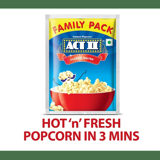 Act II Instant Popcorn - Classic Salted Flavour, Snacks, 120 G Pouch