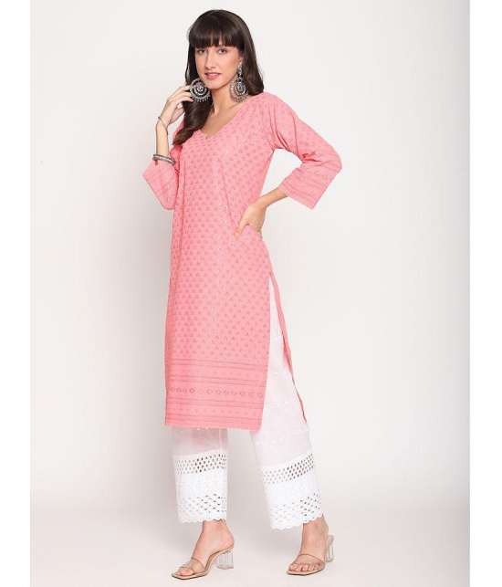 Queenley - Peach Cotton Women's Straight Kurti ( Pack of 1 ) - L