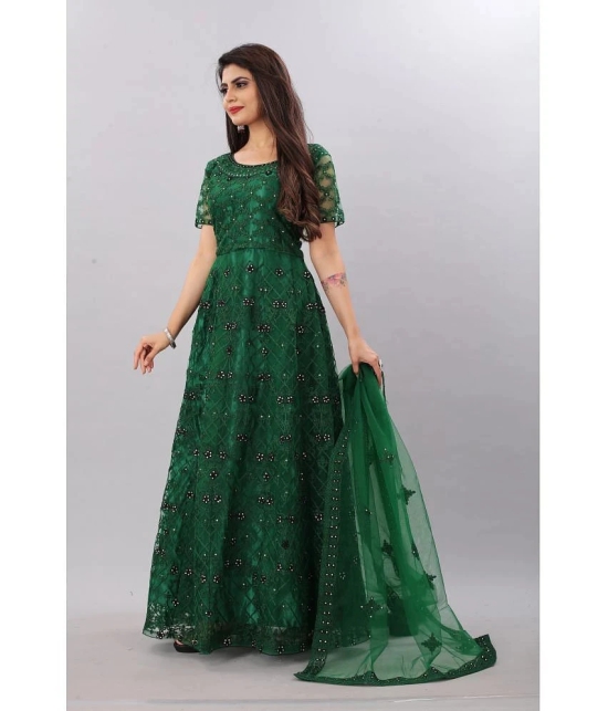 Apnisha - Green Flared Net Womens Semi Stitched Ethnic Gown ( Pack of 1 ) - None