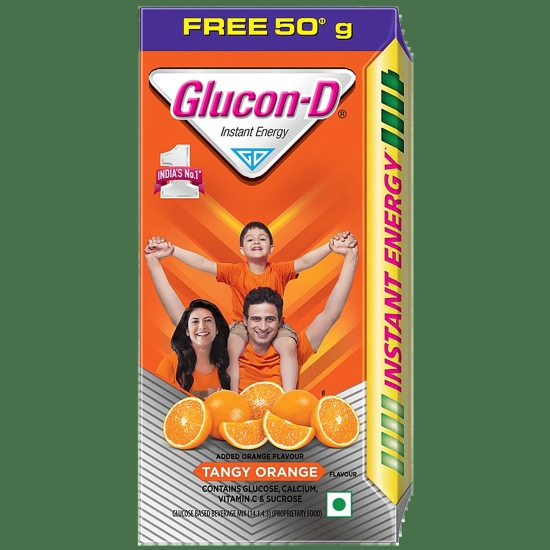 Glucon-D, Orange Flavoured Glucose Based Beverage Mix - 125 G (75G + 50G Free) Carton