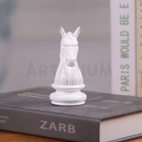 Artarium Knight Horse Chess Piece Statue Sculpture Collectible Figurine for Car Dashboard - Pack of 1 (White)