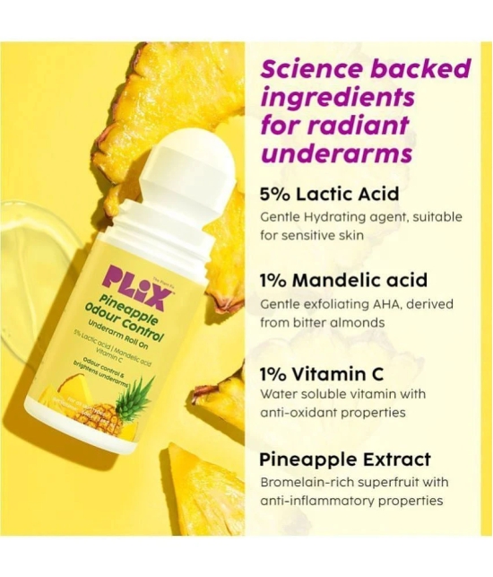 Plix Pineapple Odour Control Underarm Rollon with 5% Lactic acid & 1% Mandelic Acid Perfume50 ml