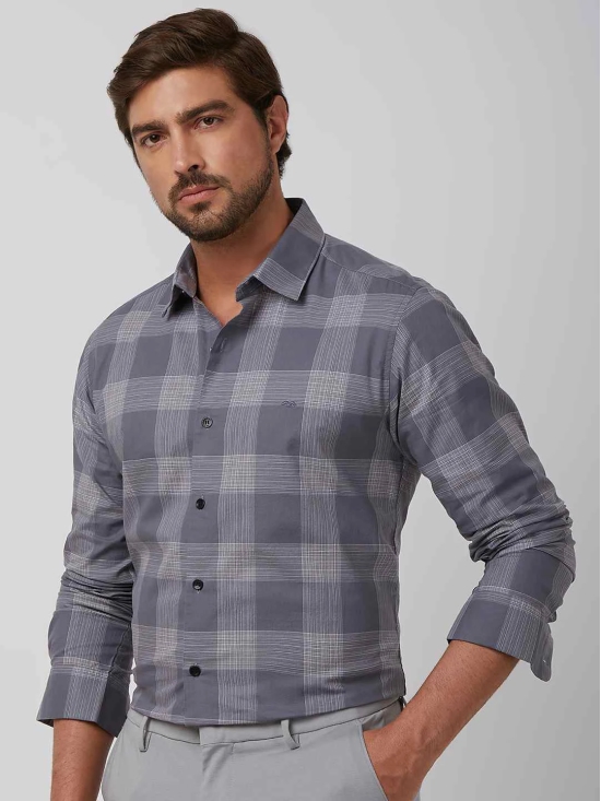 Grey Large Check Slim Fit Casual Shirt