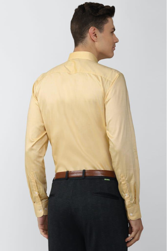 Men Yellow Regular Fit Formal Full Sleeves Formal Shirt