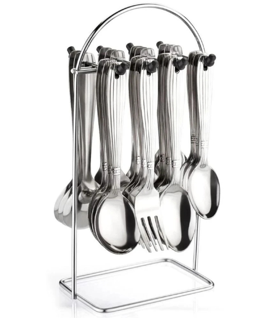 Analog Kitchenware - - Silver Stainless Steel 24 Pcs Cutlery Set With Stand - Silver