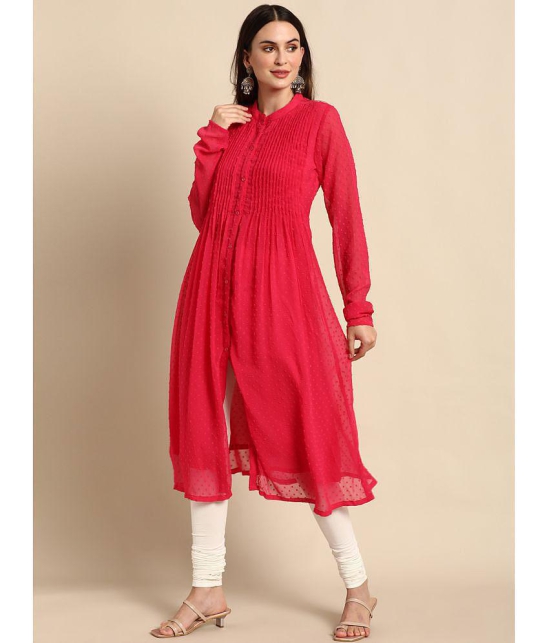 Janasya - Pink Chiffon Womens Front Slit Kurti ( Pack of 1 ) - None