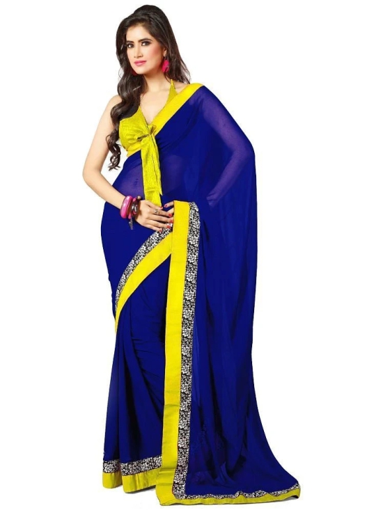 Bhuwal Fashion Georgette Solid Saree With Blouse Piece - Navy Blue ( Pack of 1 ) - Navy Blue