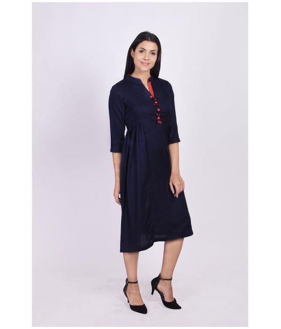 FabbibaPrints - Navy Rayon Women's A-line Kurti ( Pack of 1 ) - None