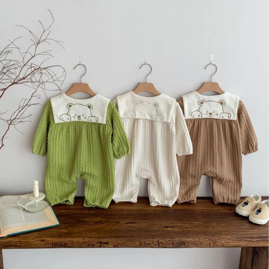 Back Neck Embroidered Onesies-Beige / 0 to 6 Months