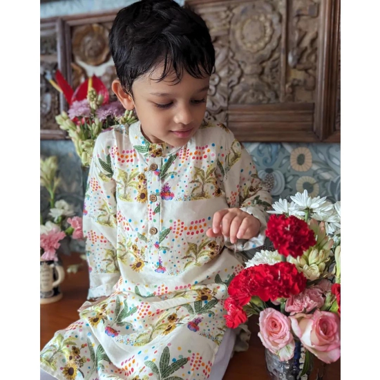 Viscose Silk Kurta for Boys, Men | Sunflower-9-10Y