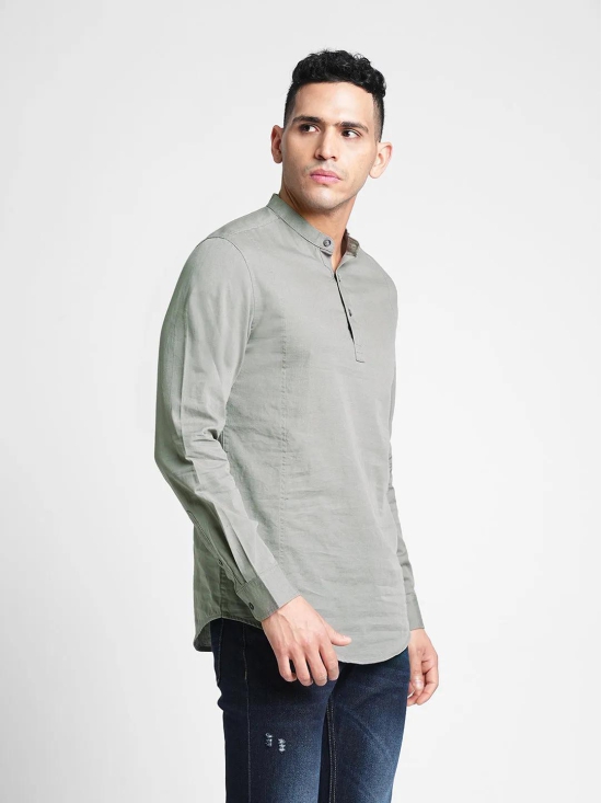 Grey Solid Cotton Kurta Shirt-XXL / Grey