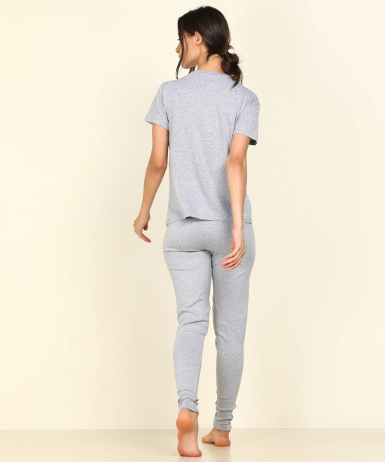 Womens Lounge Wear Regular Fit T-Shirt And Print Tights Set-S / Grey