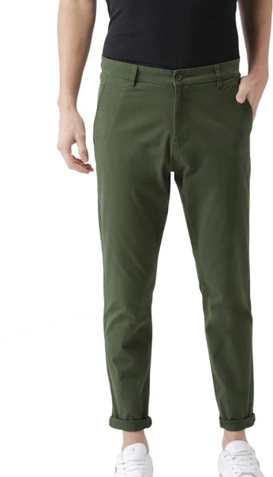 Men Regular Fit Green Cotton Blend Trousers