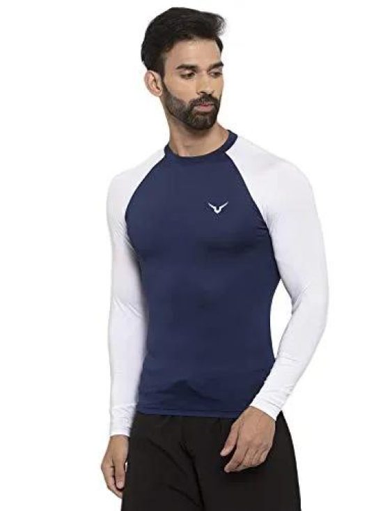 Invincible Men’s Compress Base Layer Long Sleeve Tee-Navy White / M