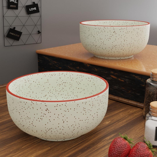 The Earth Store White Marble Ceramic Snack Bowls Set of 2 for Serving Pasta, Noodle, Maggi, Cereal Microwave Safe Salad Bowl, Mixing Bowl for Snacks