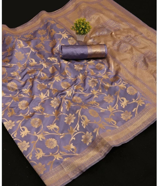 Gazal Fashions Banarasi Silk Embellished Saree With Blouse Piece - Lavender ( Pack of 1 ) - Lavender