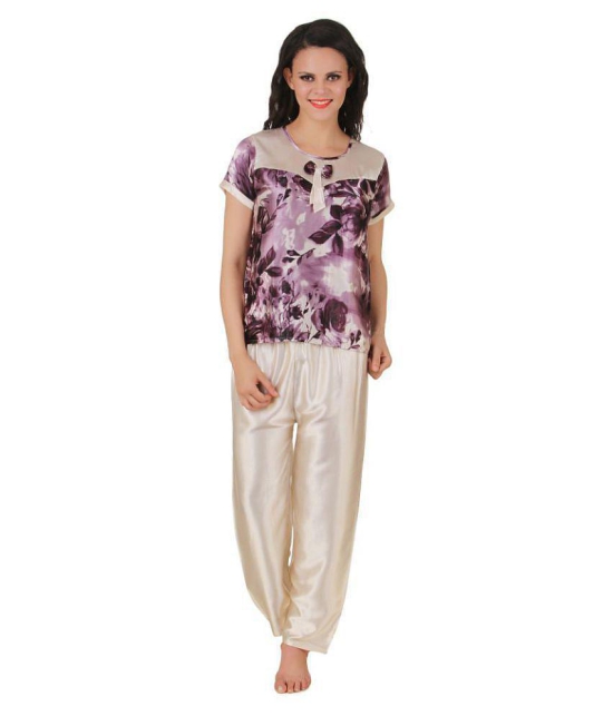 Fasense Satin Nightsuit Sets - Purple - L