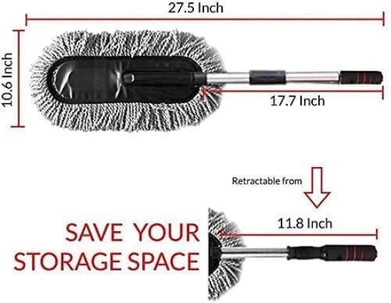 Uttamrobotics Retractable Flexible Microfiber Car Duster With Handle 360 Degree Rotating Mop