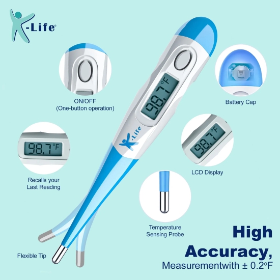 K-life FDT-101 Flexible Tip Digital Fever Check Machine for Kids Adults & Babies Thermometer (White Blue)