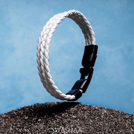 Shwet Mens Leather Bracelet-White