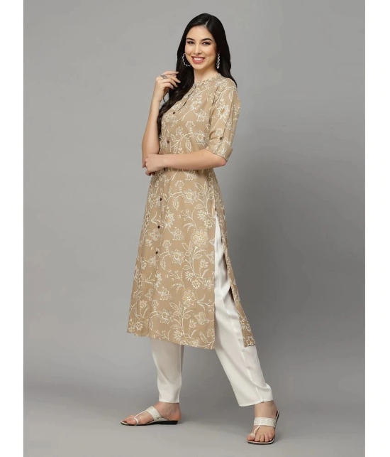 Stylum Rayon Printed Front Slit Womens Kurti - Beige ( Pack of 1 ) - None