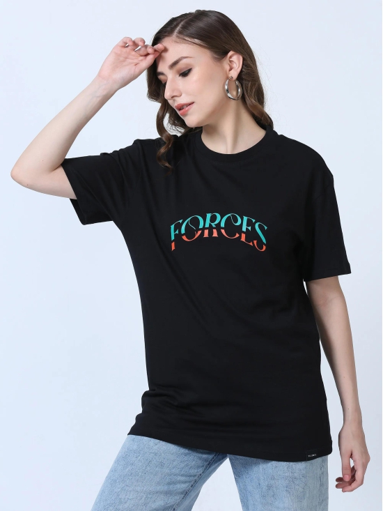Women FORCES Printed Oversized T-Shirt-S / Black